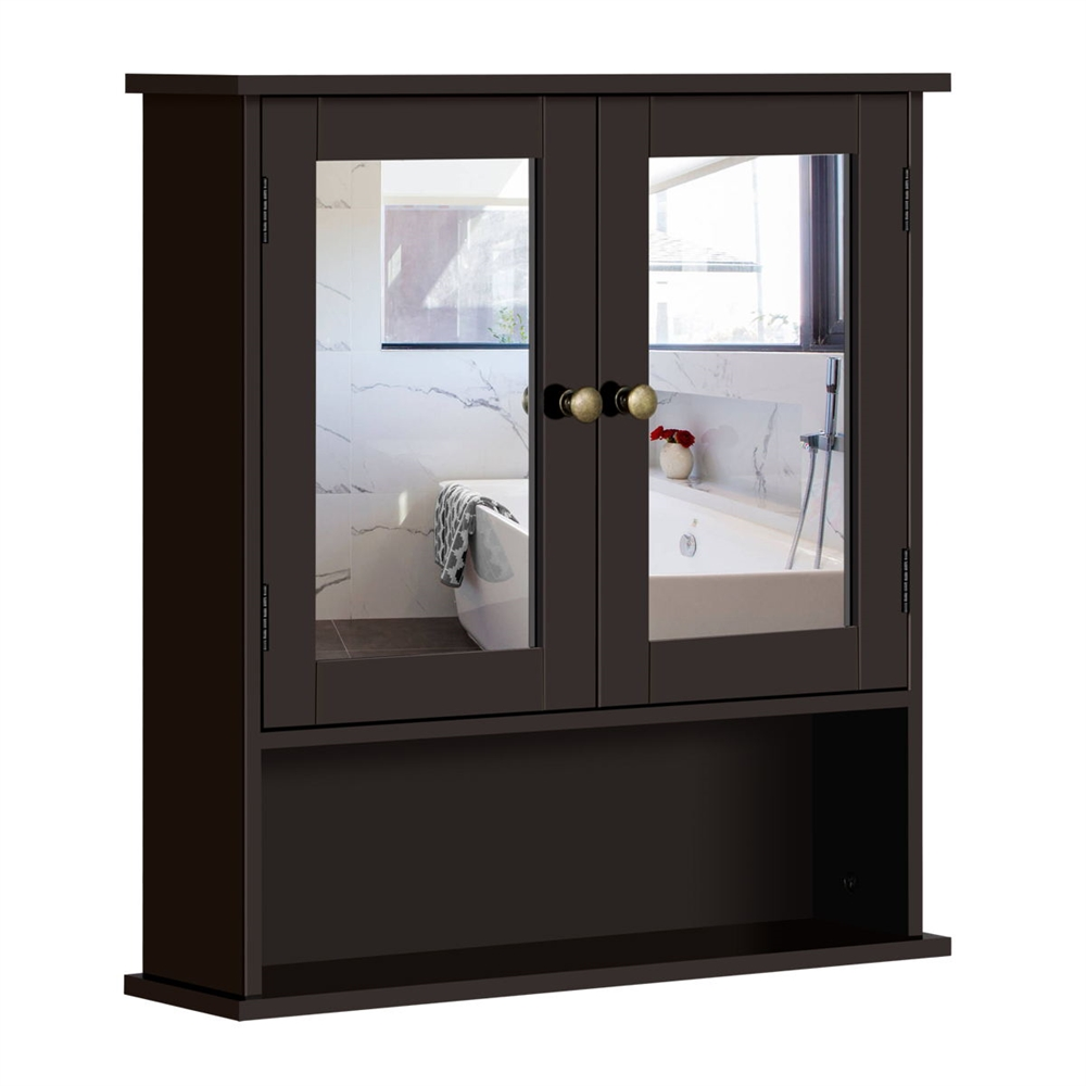 Wall-Mounted Mirrored Storage Bathroom Cabinet, Espresso