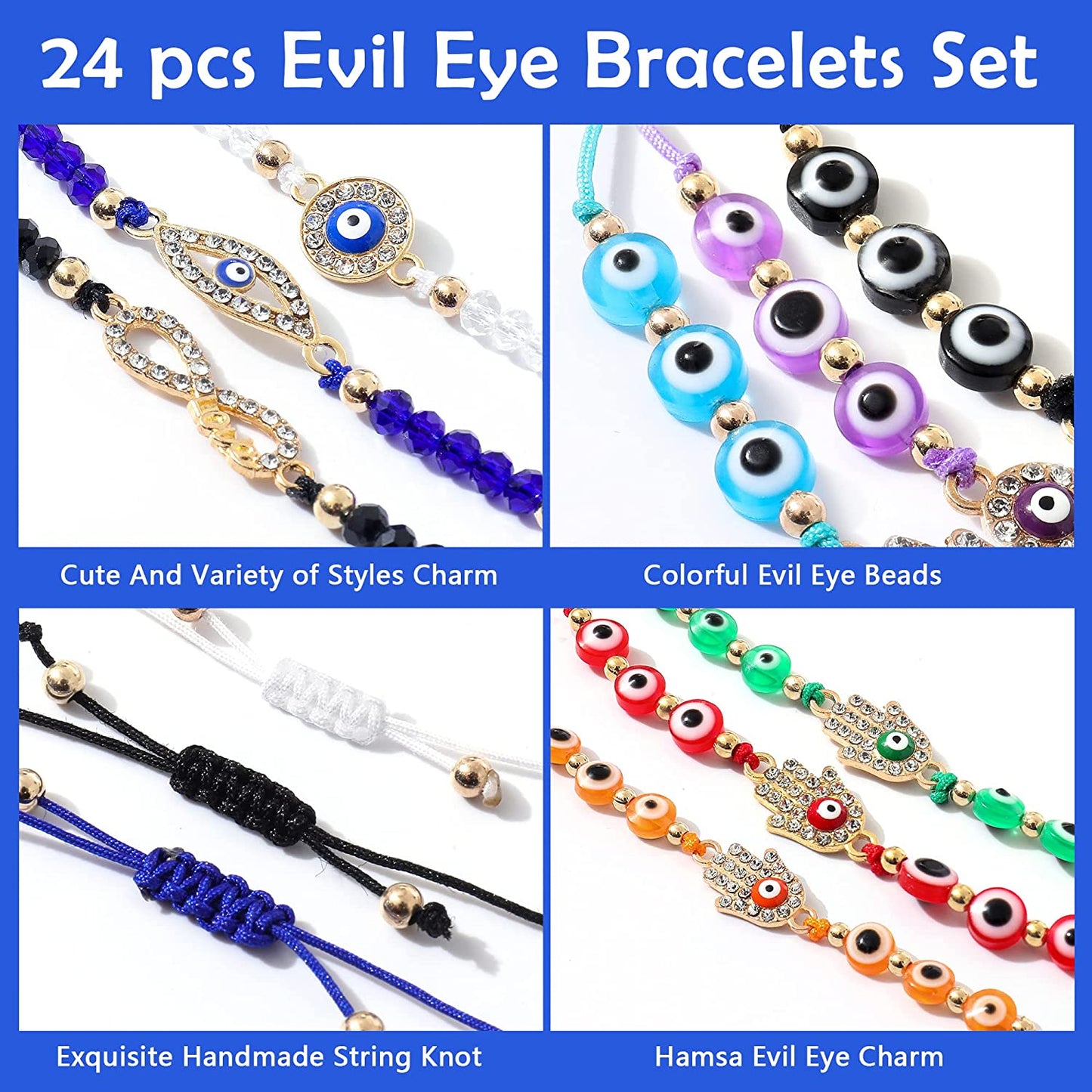 24 Pcs Evil Eye Protection Gold Evil Eye Anklets Jewelry Bracelet Set