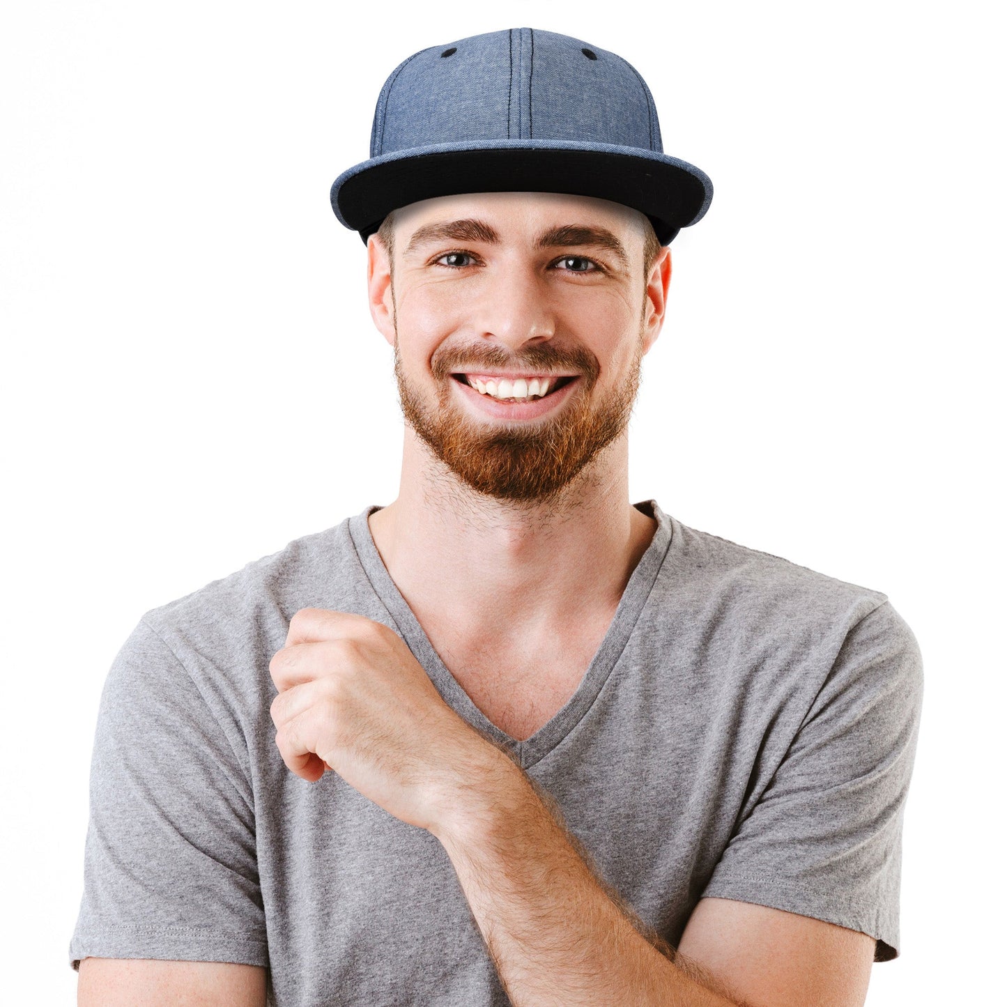 Men's Premium Flat Bill Snapback Chambray Hat 6 Panel Cap