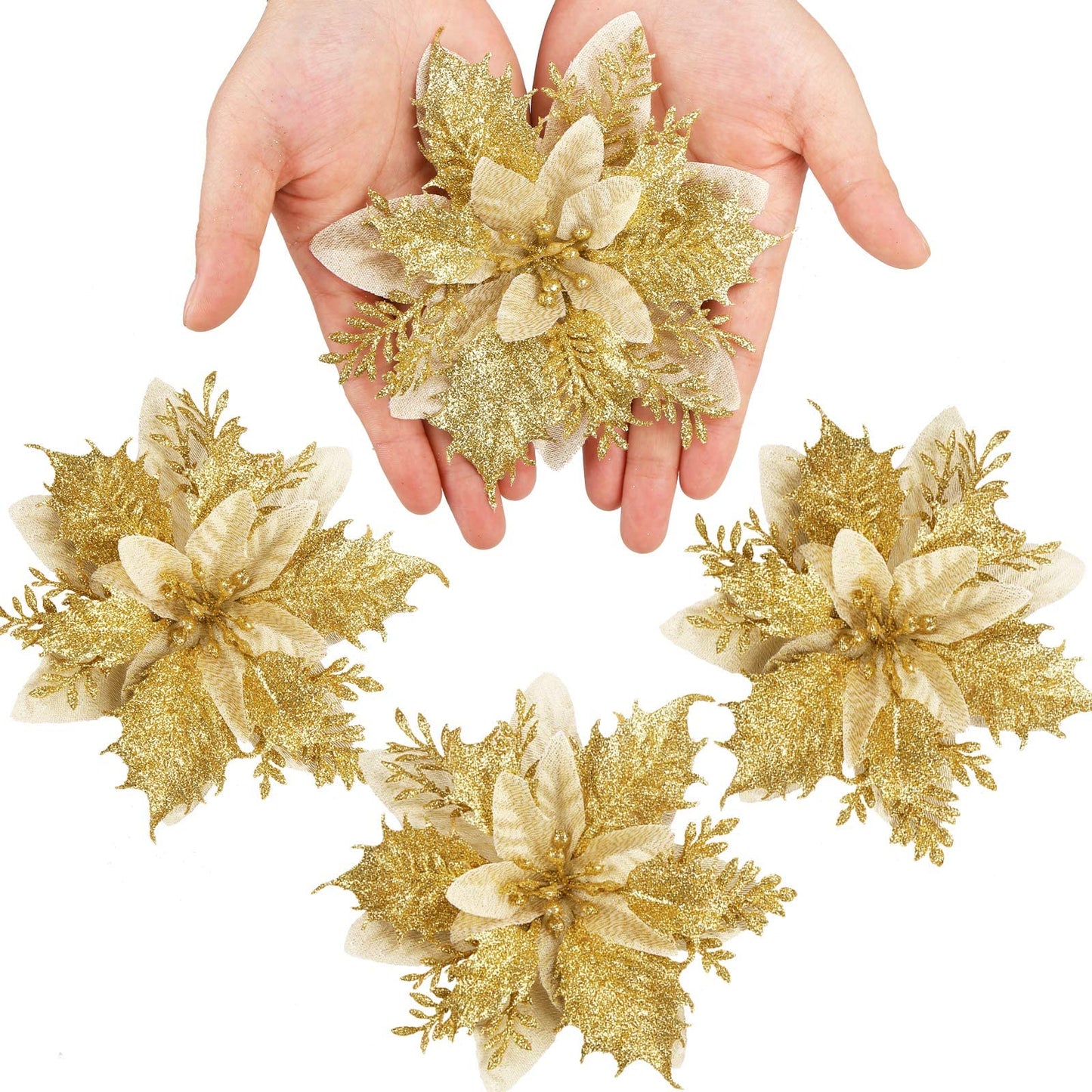 20pcs Christmas Poinsettia Flowers Ornaments