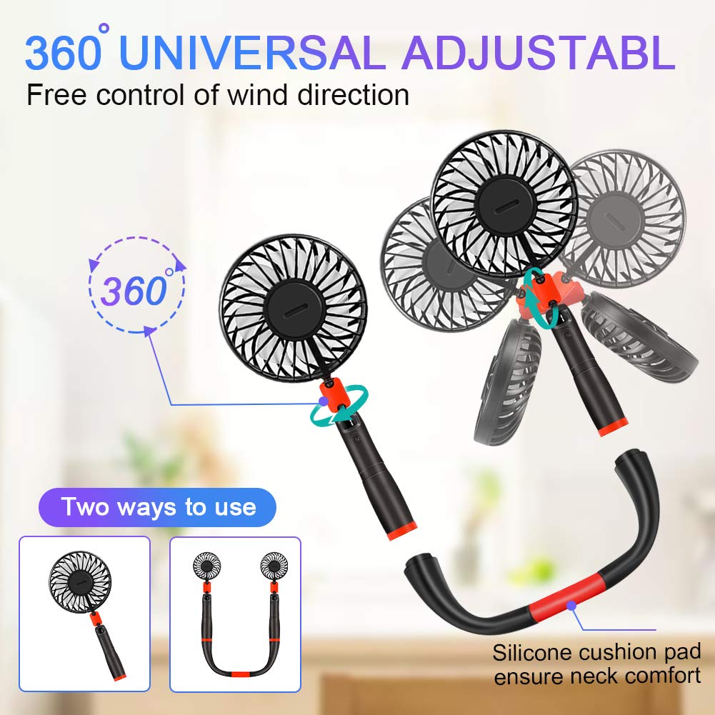 Upgraded Portable Fan, Hand Free w/ Removable Neck Hanging Design