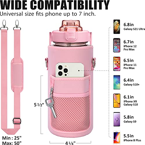 Half Gallon Motivational Water Bottle w/ Sleeve & Strap 64 OZ