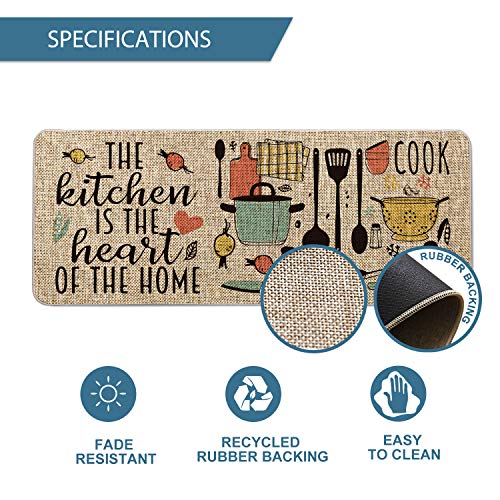 The Kitchen is The Heart of The Home Kitchen Mats Set of 2, 17x29 & 17x47 Inch