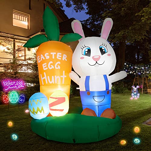 6 FT  Bunny w/ Easter Eggs & Carrot Build-in LED, Easter Blow Up Decoration