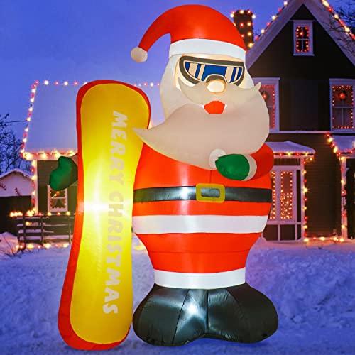 7FT Inflatable Santa Claus w/ "Merry Christmas" Ski, Lighted Christmas Decoration