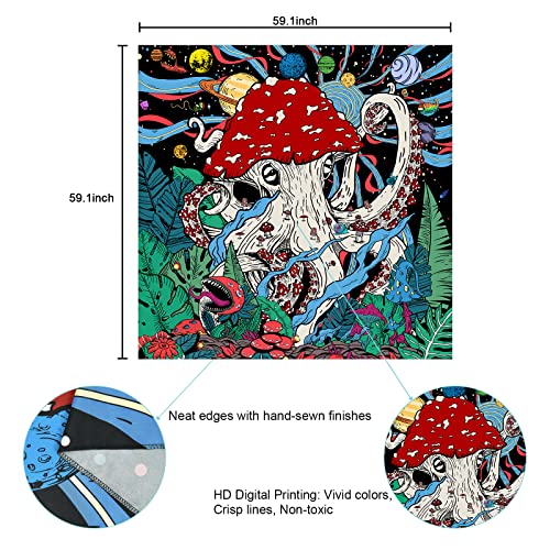 Trippy Mushroom Psychedelic Planets Fantasy Plants Monster Octopus Space Galaxy Tapestry