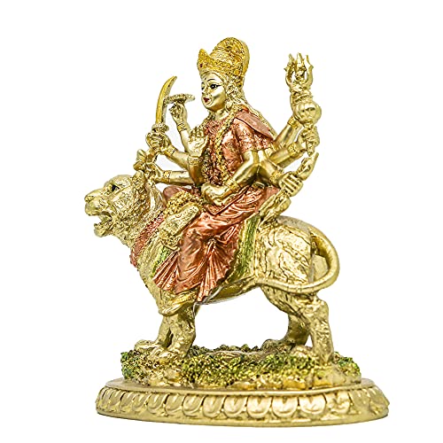 Hindu Goddess Durga Statue on Tiger Figurines Small Decoration Idol Figurine