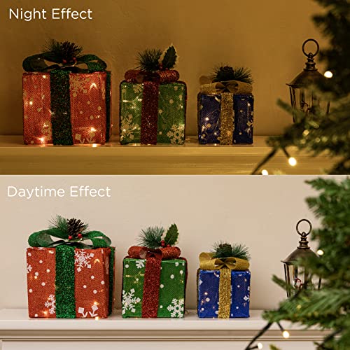 Set of 3 Christmas Lighted Gift Boxes w/ Bows