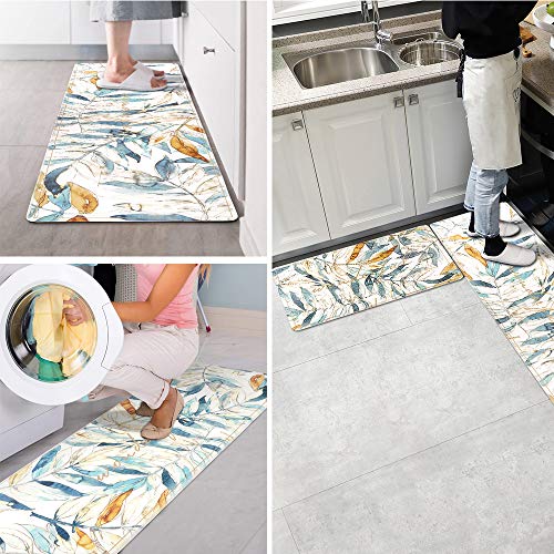 Kitchen Rug Set PVC Leather Anti Fatigue Heavy Duty Standing Mat Waterproof & Oil Proof