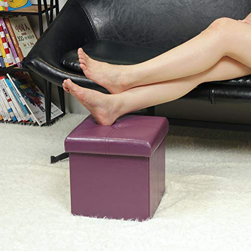 Folding Storage Ottoman, Faux Leather Footrest 11.8"x11.8"x11.8"