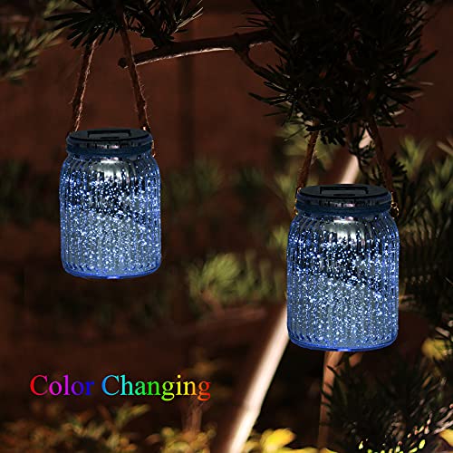 2 Pack,20 LED Solar Mercury Glass Mason Jar Hanging  Christmas Lights