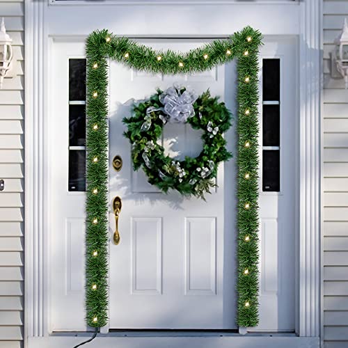15FT Green Lighted Garland for Christmas Decorations