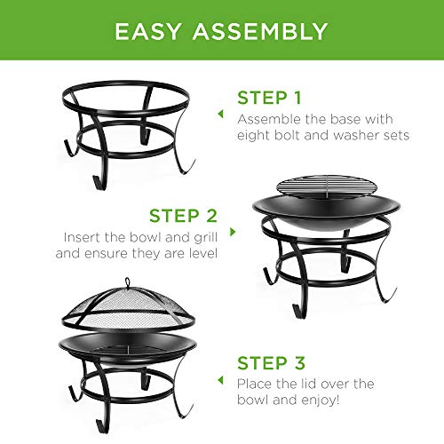 22-inch Outdoor Patio Steel Fire Pit Bowl BBQ Grill for Backyard, Camping