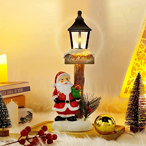 Lighted Santa Claus Lamppost Tabletop Figurine, 11.6" x 4" Resin Ornaments