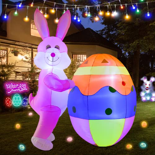 8 FT Height Easter Inflatable Outdoor Decorations Bunny with Egg