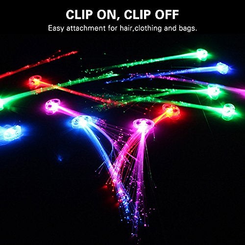 12 Light-Up Fiber Optic LED Hair Barrettes Party Favors