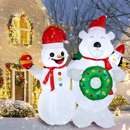6FT Blow up Polar Bear w/ Snowman Built-in LED for Holiday Decoration