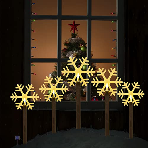 5 Pack Snowflakes Christmas Solar Landscape Lights