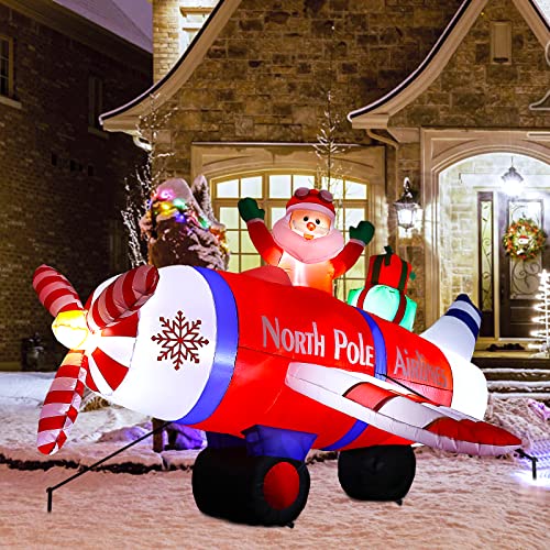 8Ft Christmas Inflatable Santa Claus Flying Polar Aircraft w/ Gifts