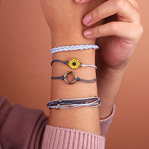 Sunflower String Bracelet Handmade Braided Rope Charms Boho Surfer Bracelet