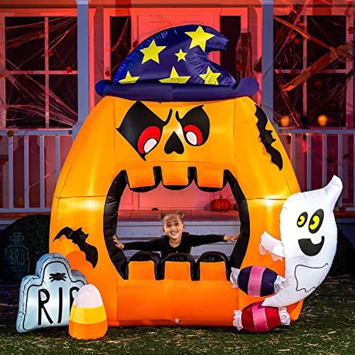 7 Ft Tall Halloween Inflatable Photo Booth with Ghost, Tomb  &  Candy