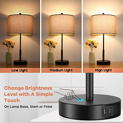 Set of 2  Dimmable Table Lamps w/ 2 USB Ports 2 LED Bulbs Included