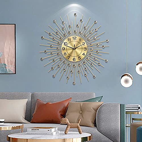 Modern Silent Large Wall Clocks-  Non-Ticking 24 Inch Round Crystal Gold Clocks
