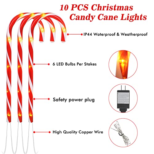 21 inches Christmas Lighted Candy Cane Pathway Markers with Stake Outdoor Decorations 10 Pack