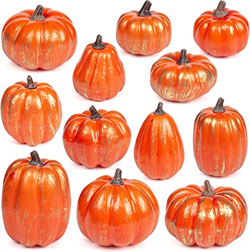 12P-16 PCS Artificial Pumpkins for Fall Halloween Thanksgiving Home Decoration