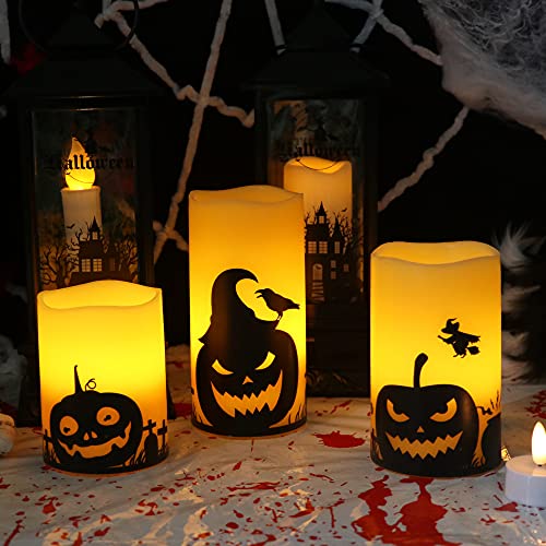 Halloween Flameless Flickering LED Candles with 6-Hour Timer