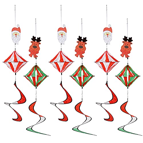 Set of 6 Wind Spiral Windsock Spinner w/ Santa Claus Reindeer, Xmas Ornaments