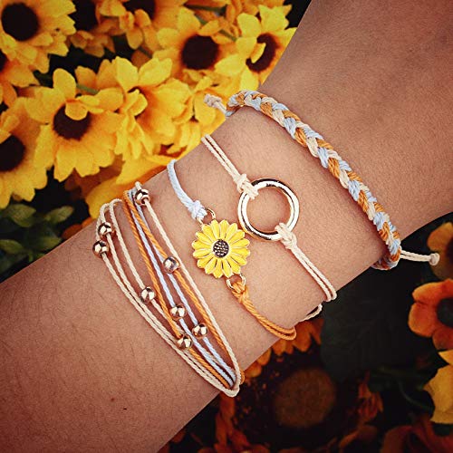 Sunflower String Bracelet Handmade Braided Rope Charms Boho Surfer Bracelet