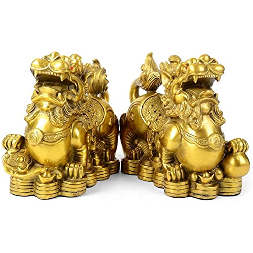 Set of 2 Feng Shui pixiu/pi yao Statue Figurine Attract Good Luck Wealth Decoration Sculpture Golden