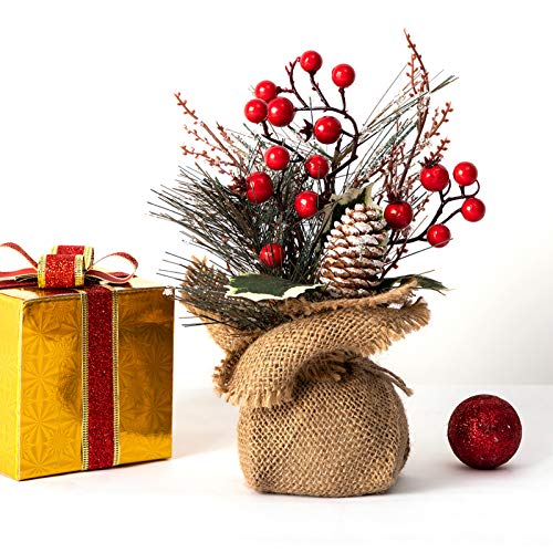 10-Inch Small Tabletop Christmas Tree with Red Berries