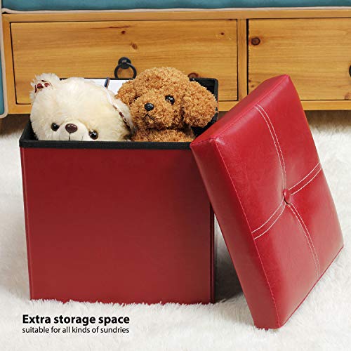 Folding Storage Ottoman, Faux Leather Footrest 11.8"x11.8"x11.8"