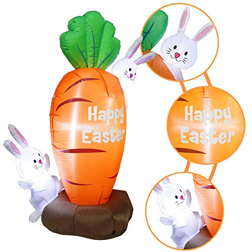 5 ft Easter Inflatable Decoration - Bunnies w/ Giant Carrot & Built In LEDs