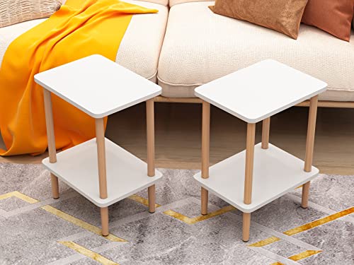 Set of 2 Tall End Tables with Storage Rack