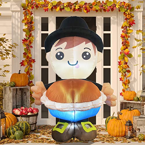 6 FT Height Thanksgiving Inflatables Boy Holding a Pumpkin Pie