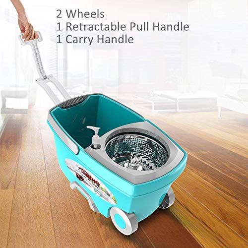 Spin Mop Bucket System Stainless Steel Deluxe 360 Spinning Mop / 6 Microfiber Replacement Head