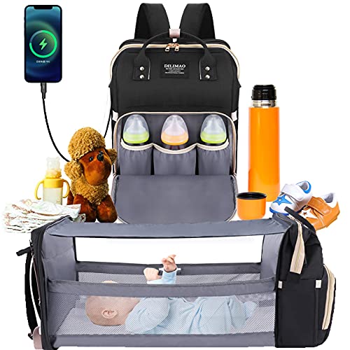 Diaper Backpack w/ Changing Station 5 in 1 Baby Diaper Bags for Traveling-Foldable
