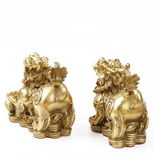 Set of 2 Feng Shui pixiu/pi yao Statue Figurine Attract Good Luck Wealth Decoration Sculpture Golden