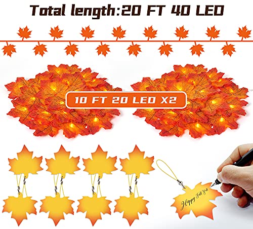 2 Pack 10Ft 20 Led Fall Maple Leaves Fall Lights Battery Operated, Lights String, Fall Thanksgiving Decoration