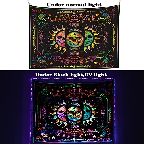 Backlight Trippy Space Astronaut -Skull Sun & Moon Tapestry UV Reactive 60x51 Inch