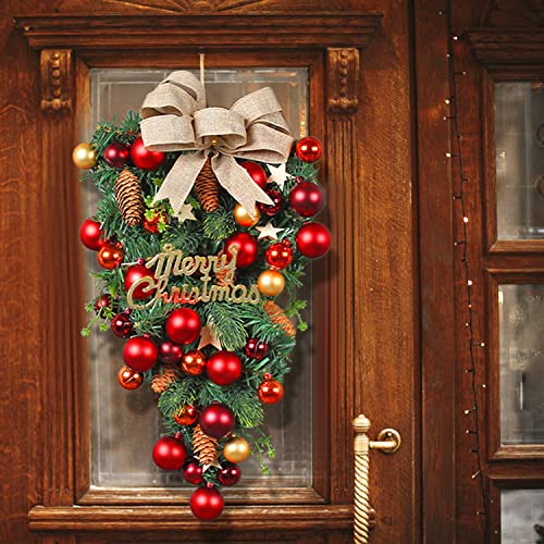 Christmas Wreath for Front Door Teardrop Swag w/ Merry Christmas Sign