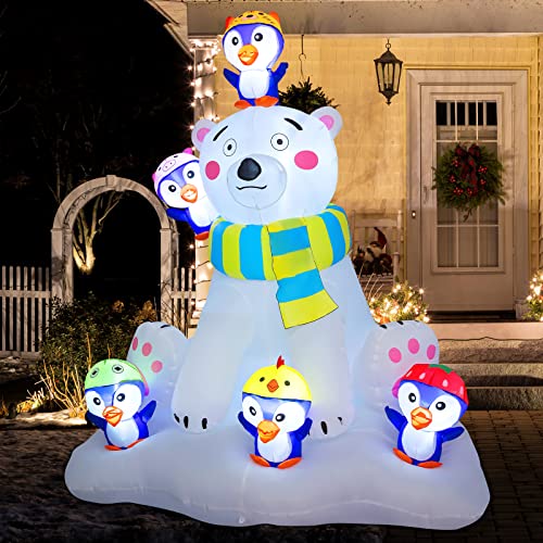 6.3ft Christmas Inflatables Polar Bear Penguins w/ LEDs