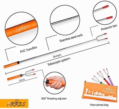 5 Packs Marshmallow Roasting Sticks kit-Telescoping Stainless Steel