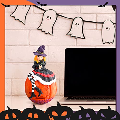 Halloween Little Witch Sitting on a Pumpkin Statue Figurine