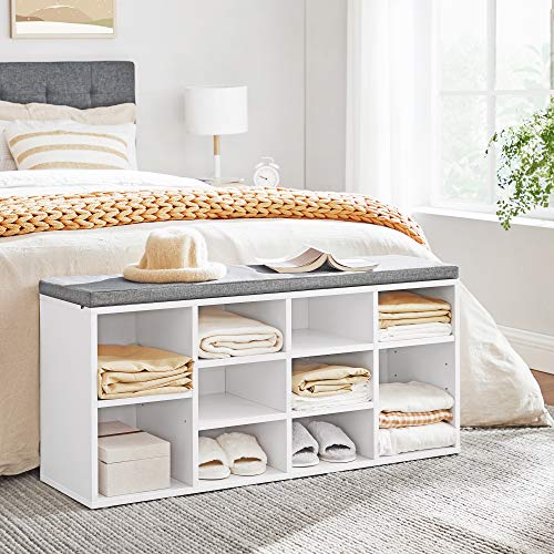 Shoe Bench Storage Rack w/ 10 Compartments, & Cushion