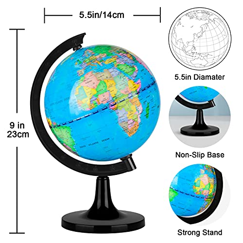 World Globe for Kids Learning, Educational Rotating World Map Globes Mini Size