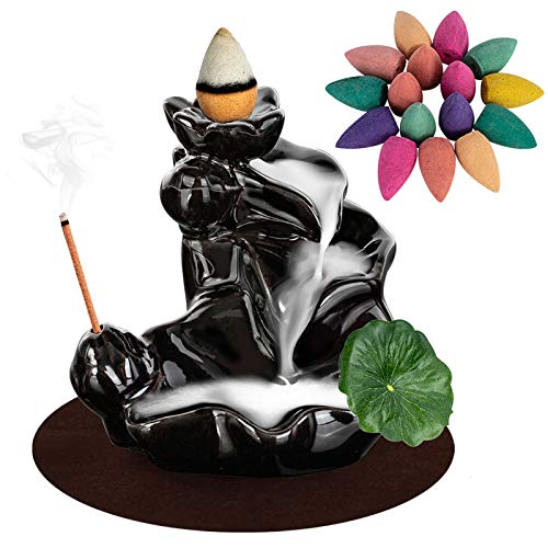 Waterfall Incense Holder Backflow Cone Ceramic Burner Porcelain Censer Incense Stick Stand with Free Cones